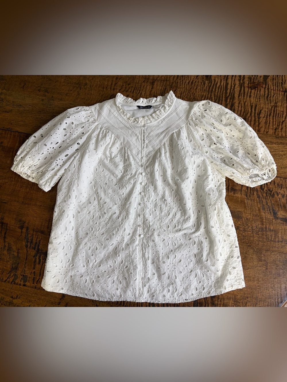 PRETTYGARDEN White Cotton Eyelet Puff Short Sleeve Blouse
XL